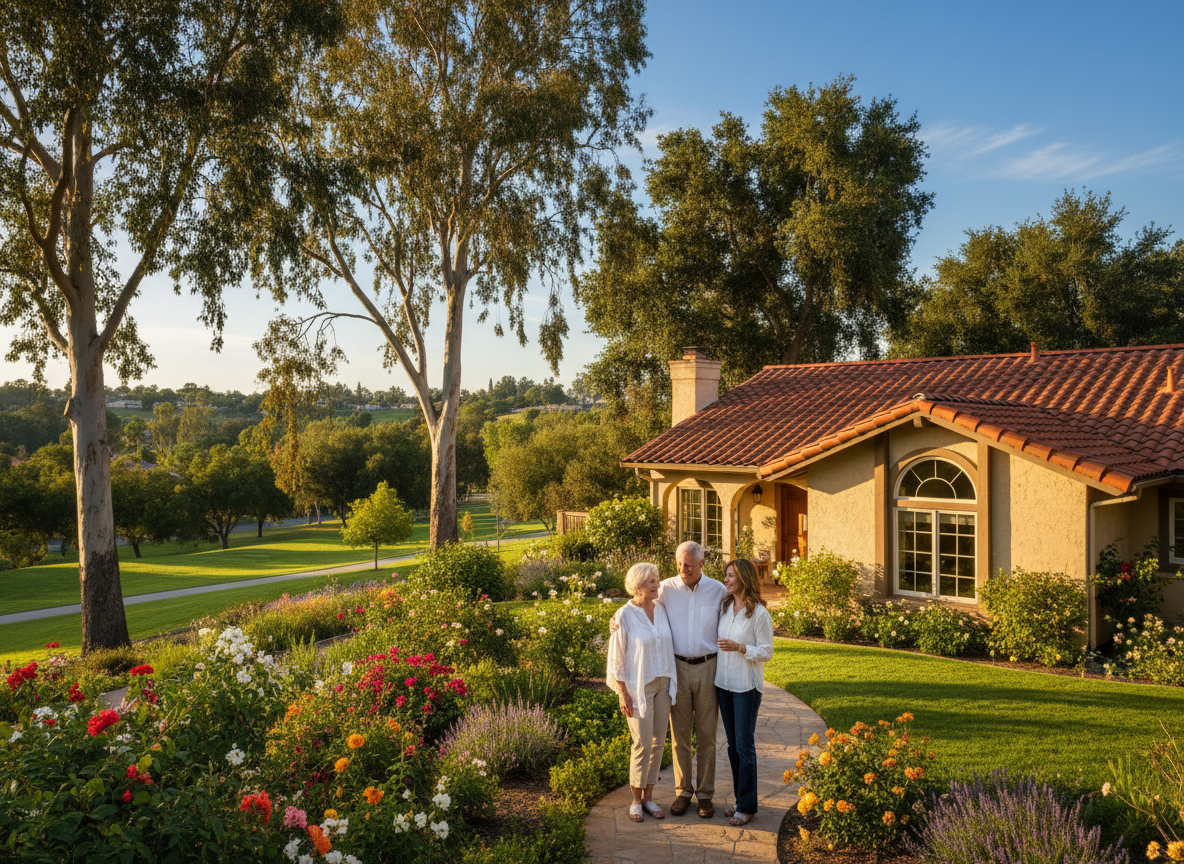Laguna Woods neighborhood with mature trees and lush greenbelts